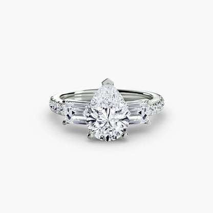 Three-Stone Ring with Pavé Band 4 setting Aces Jewellers 9K White Gold Pear 
