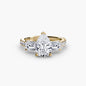 Three-Stone Ring with Pavé Band 4 setting Aces Jewellers 9K Yellow Gold Pear 