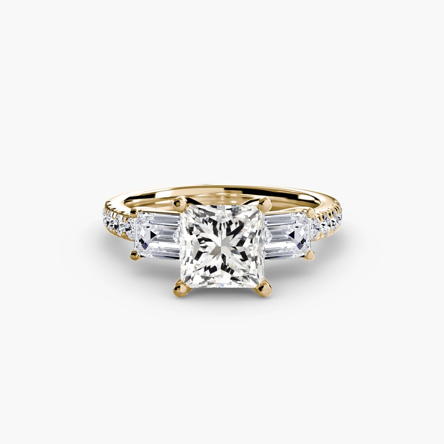 Three-Stone Ring with Pavé Band 4 setting Aces Jewellers 9K Yellow Gold Princess 
