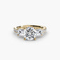 Three-Stone Ring with Pavé Band 4 setting Aces Jewellers 9K Yellow Gold Round 