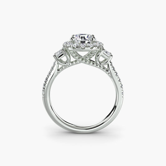 Three-Stone Ring with Halo 2 setting Aces Jewellers 