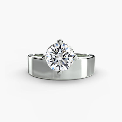 Wide Band Solitaire setting Aces Jewellers 9K White Gold Round 
