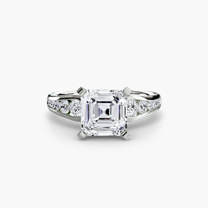 Solitaire with Pavé 2 setting Aces Jewellers 9K White Gold Asscher 