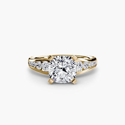 Solitaire with Pavé 2 setting Aces Jewellers 9K Yellow Gold Cushion 