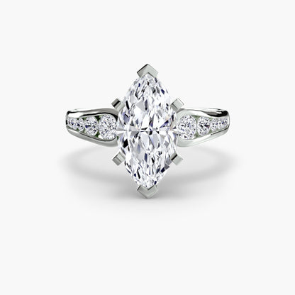 Solitaire with Pavé 2 setting Aces Jewellers 9K White Gold Marquise 