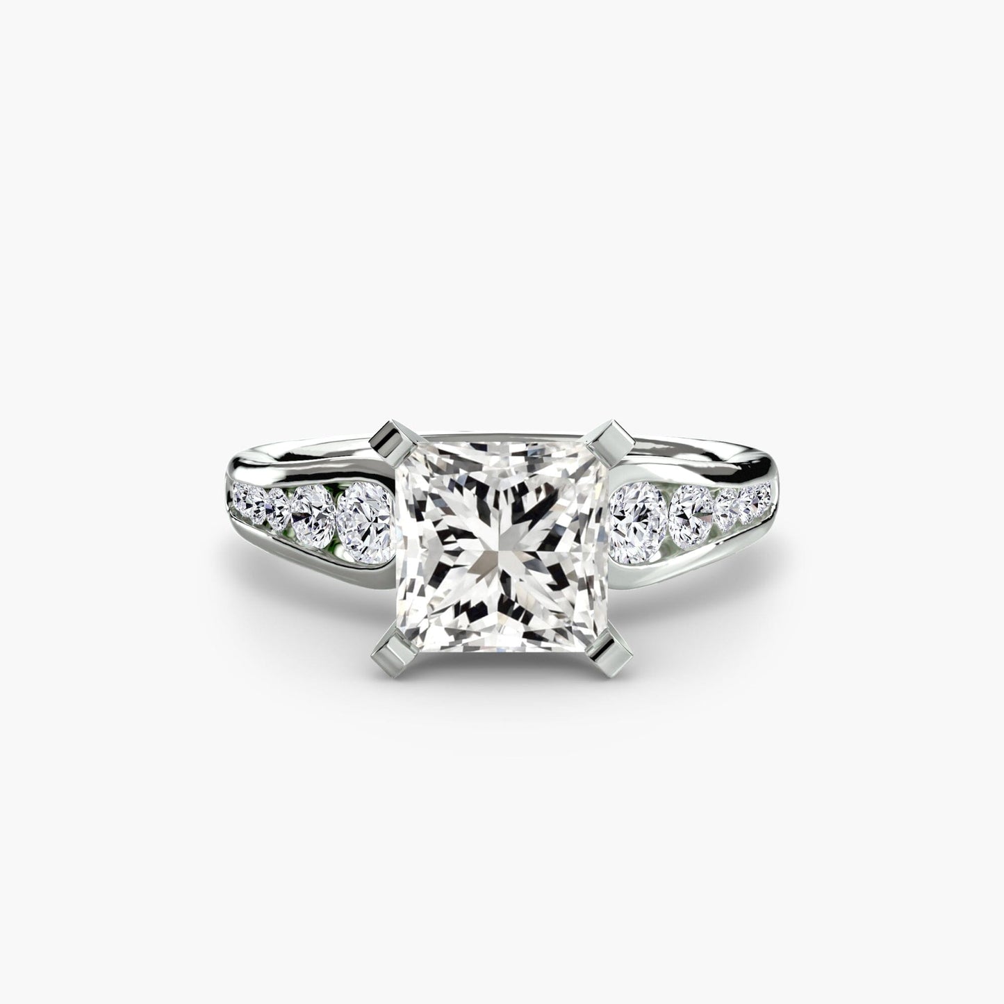 Solitaire with Pavé 2 setting Aces Jewellers 9K White Gold Princess 