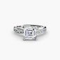 Solitaire with Pavé 3 setting Aces Jewellers 9K White Gold Asscher 