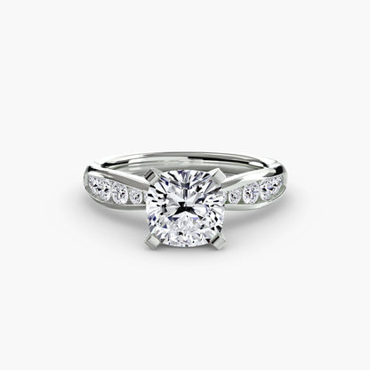 Solitaire with Pavé 3 setting Aces Jewellers 9K White Gold Cushion 