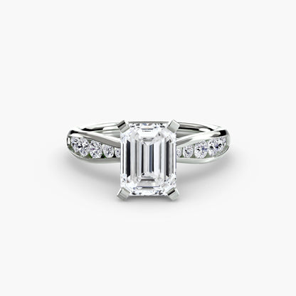 Solitaire with Pavé 3 setting Aces Jewellers 9K White Gold Emerald 