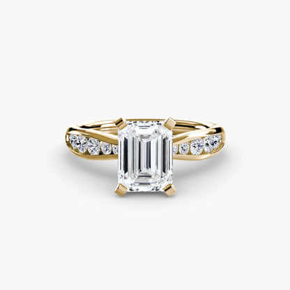 Solitaire with Pavé 3 setting Aces Jewellers 9K Yellow Gold Emerald 
