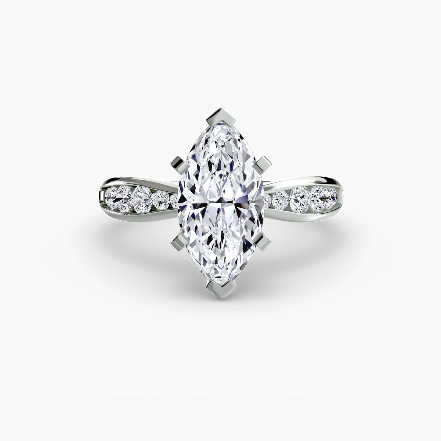 Solitaire with Pavé 3 setting Aces Jewellers 9K White Gold Marquise 