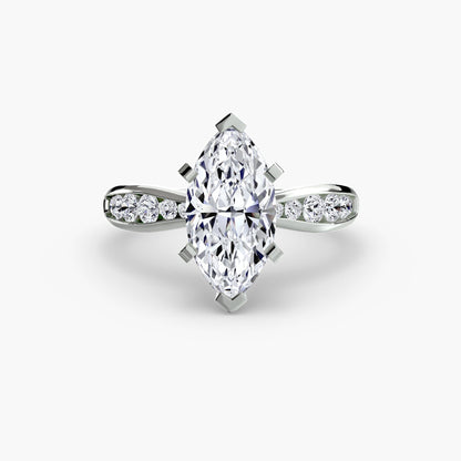 Solitaire with Pavé 3 setting Aces Jewellers 9K White Gold Marquise 