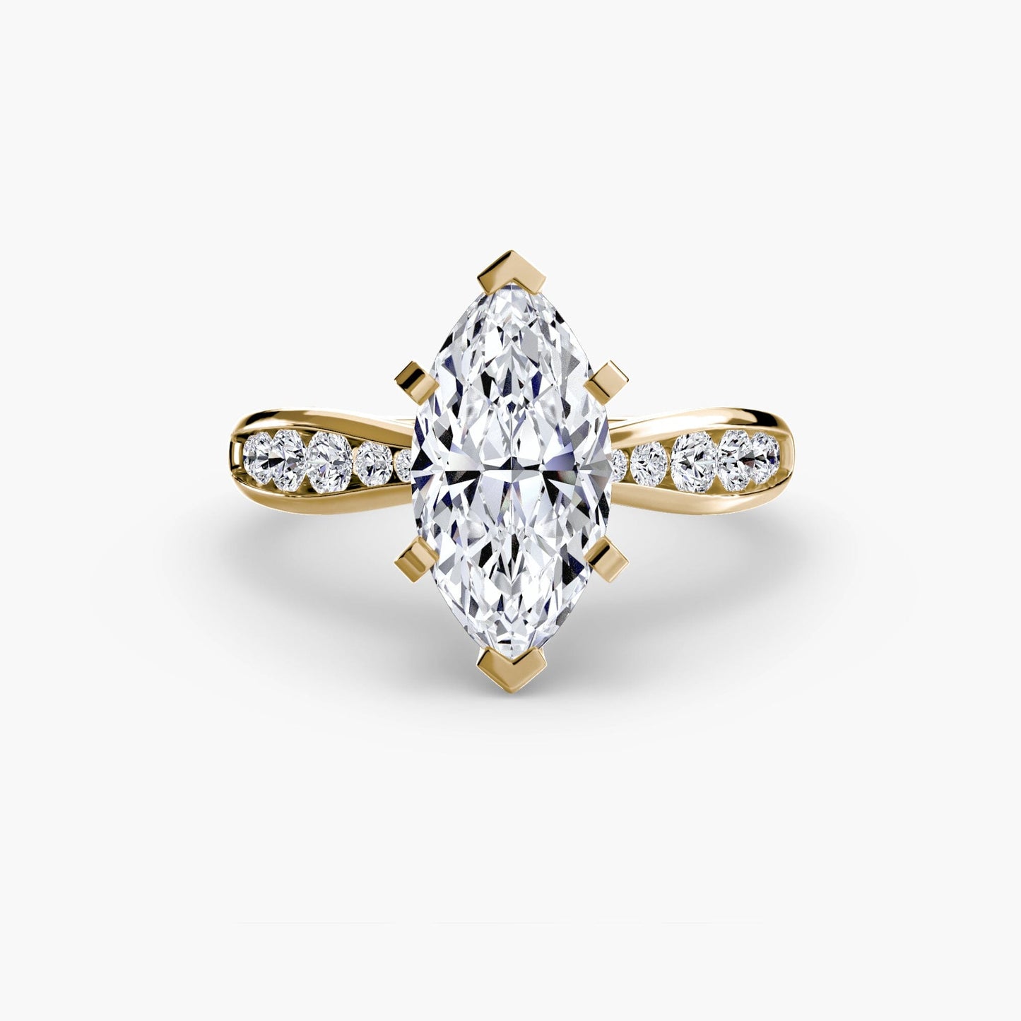 Solitaire with Pavé 3 setting Aces Jewellers 9K Yellow Gold Marquise 