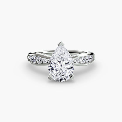 Solitaire with Pavé 3 setting Aces Jewellers 9K White Gold Pear 
