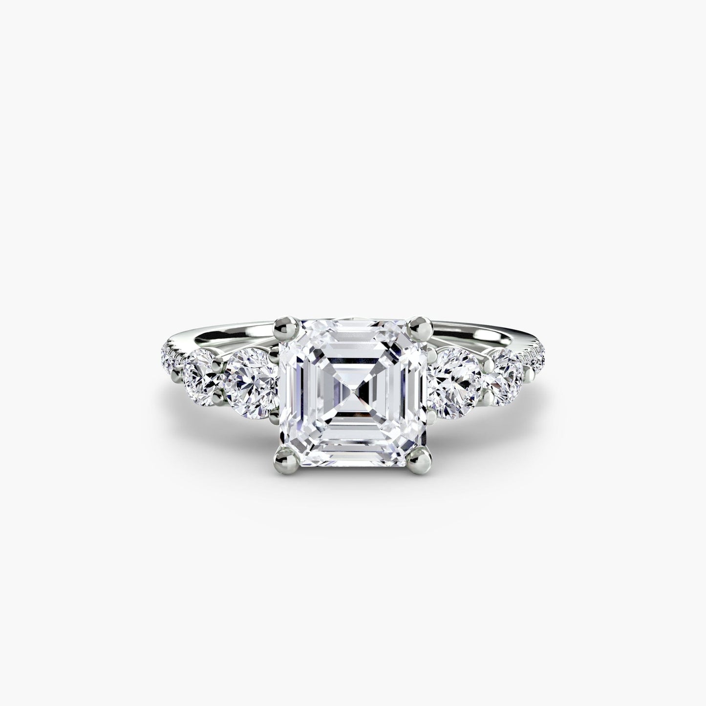 Five Stone Ring with Pavé Band setting Aces Jewellers 9K White Gold Asscher 
