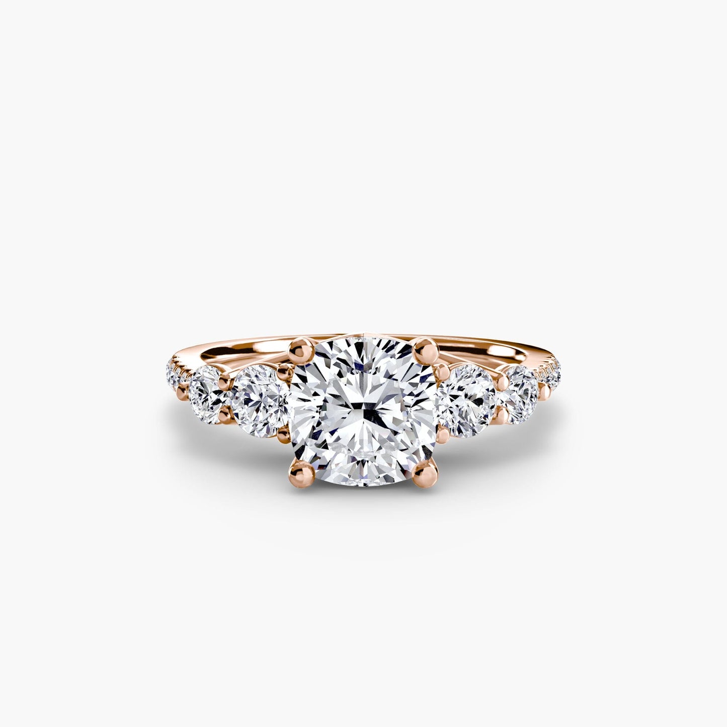 Five Stone Ring with Pavé Band setting Aces Jewellers 9K Rose Gold Cushion 