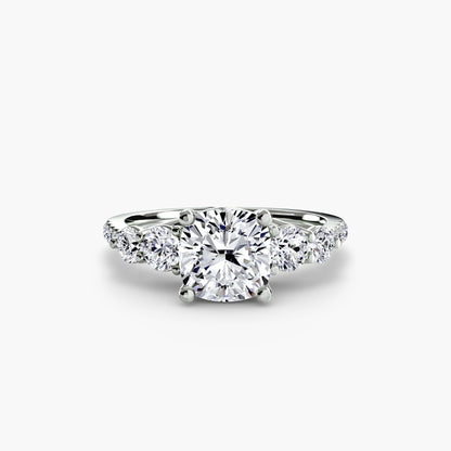 Five Stone Ring with Pavé Band setting Aces Jewellers 9K White Gold Cushion 
