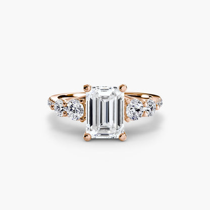 Five Stone Ring with Pavé Band setting Aces Jewellers 9K Rose Gold Emerald 