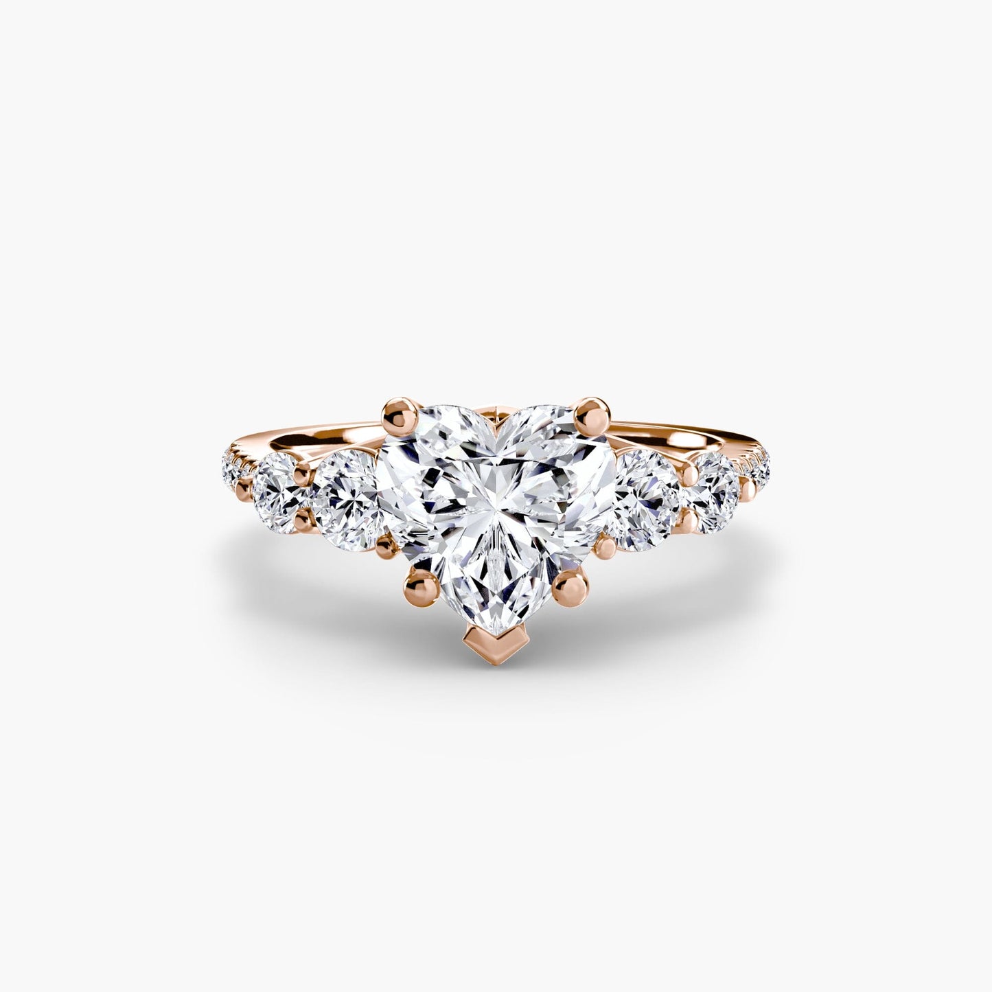 Five Stone Ring with Pavé Band setting Aces Jewellers 9K Rose Gold Heart 