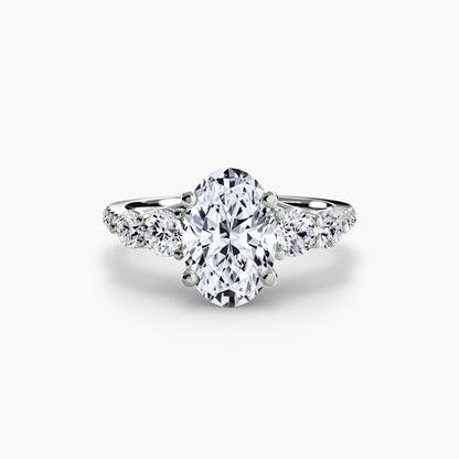 Five Stone Ring with Pavé Band setting Aces Jewellers 9K White Gold Oval 