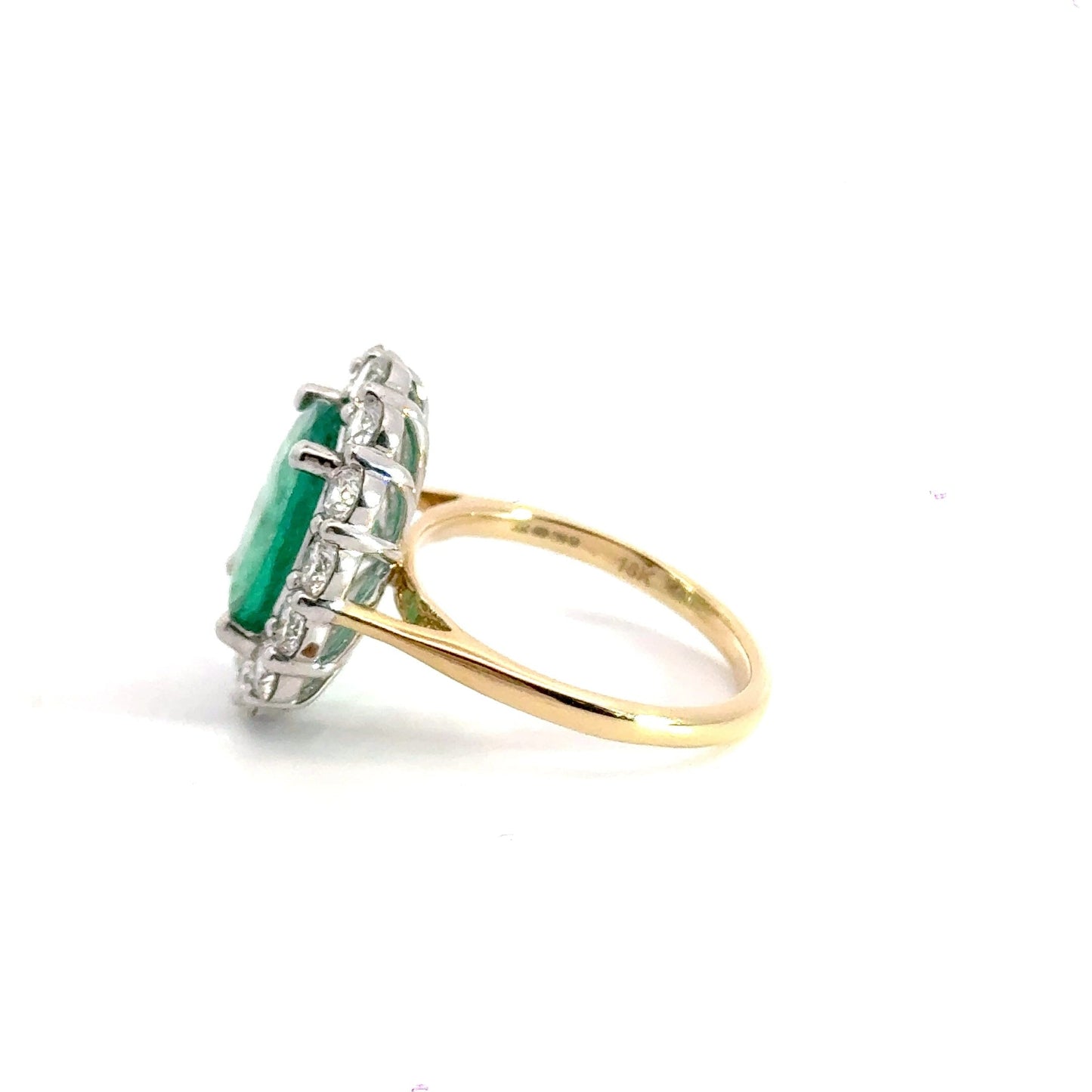 18CT Yellow Gold Oval 4.00CT Emerald Ring with 1.71CT Diamonds Halo Aces Jewellers 