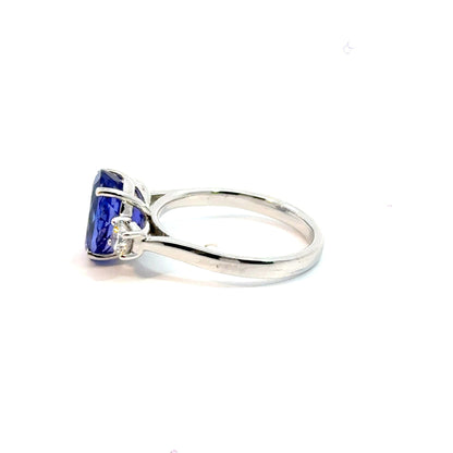 18CT White Gold Trilogy Ring Diamond & Tanzanite AAA Aces Jewellers 