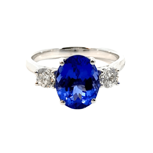 18CT White Gold Trilogy Ring Diamond & Tanzanite AAA Aces Jewellers 