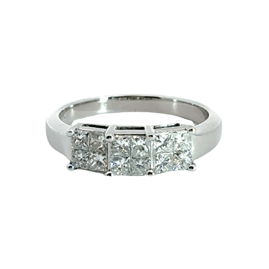 18CT White Gold Princess Diamond Trilogy Ring Aces Jewellers 