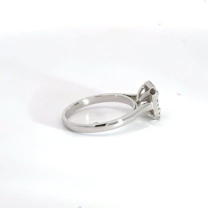 18CT White Gold Baguette & Round Halo Diamond Ring Aces Jewellers 