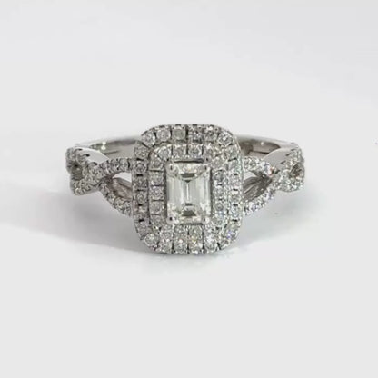 Platinum Rectangle Halo Baguette Diamond Twist Cluster Ring