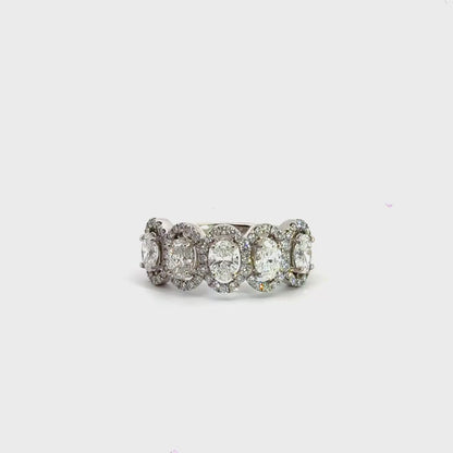 18CT White Gold 5 Stone Oval Halo Diamond Ring
