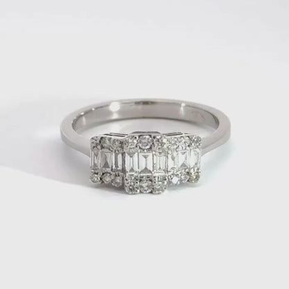 18CT White Gold Trilogy Halo Diamond Ring