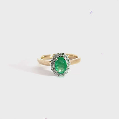 9CT Yellow Gold Emerald Diamond Ring