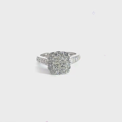 9CT White Gold Cluster Diamond Ring