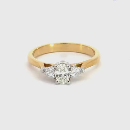 18CT Yellow Gold Oval Trilogy Diamond Ring