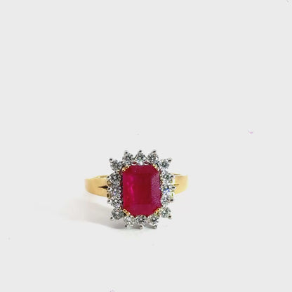 18CT Yellow Gold Baguette 2.00CT Ruby & 0.80CT Diamond Cluster