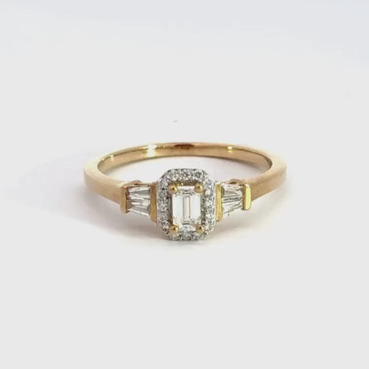 9CT Yellow Gold Emerald Cut Trilogy Diamond Ring