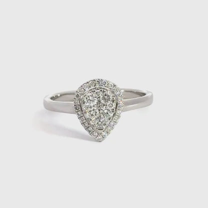 9CT White Gold Teardrop Cluster Diamond Ring