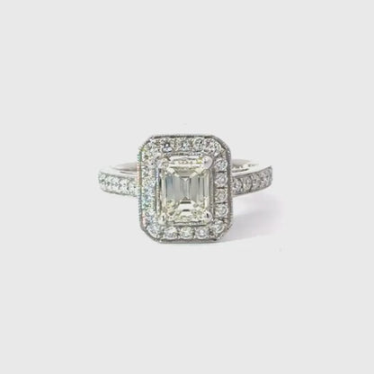 18ct White Gold Emerald Cut Halo Diamond Ring