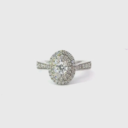 9CT White Gold Oval Halo Diamond Ring