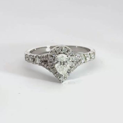 Platinum Diamond Teardrop Split Shoulder Halo Ring