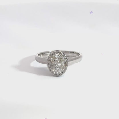 18CT White Gold Diamond Oval Halo Ring