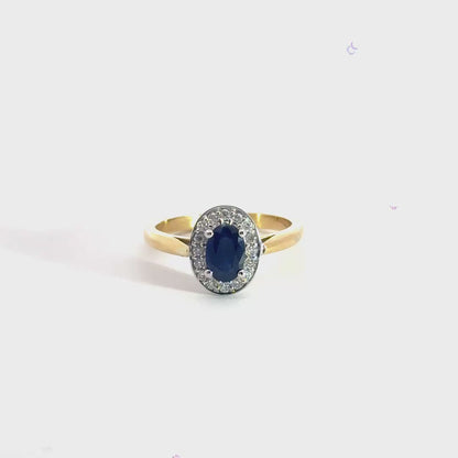 18CT Yellow Gold Sapphire and Diamond Halo Ring