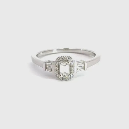 9CT White Gold Emerald Cut Trilogy Diamond Ring