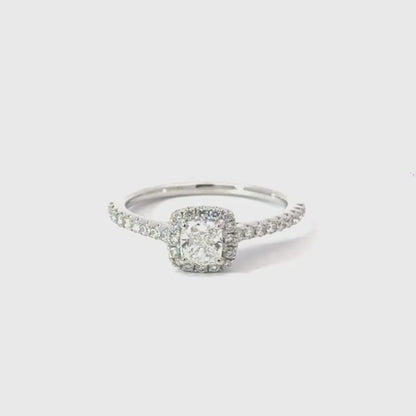 18CT White Gold Cushion Cut Halo Diamond Ring