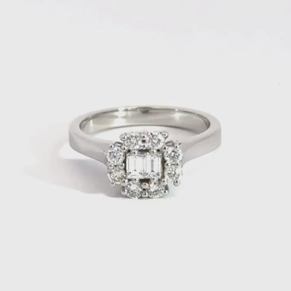 18CT White Gold Baguette Halo Diamond Ring