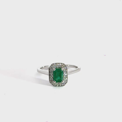 9CT White Gold Emerald Diamond Ring Halo