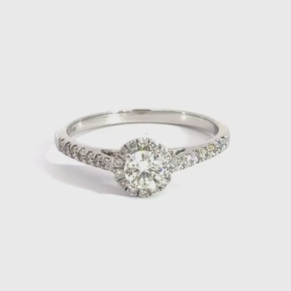 18CT White Gold Halo Diamond Ring & Diamond Shoulders