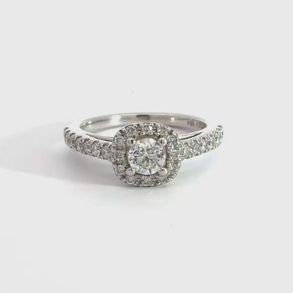 18ct White Gold Diamond Solitaire Halo Ring