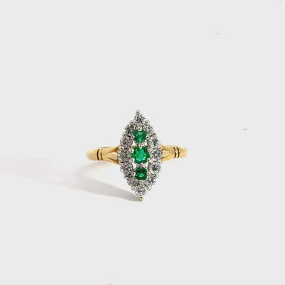 18CT Yellow Gold Diamond Emerald Ring